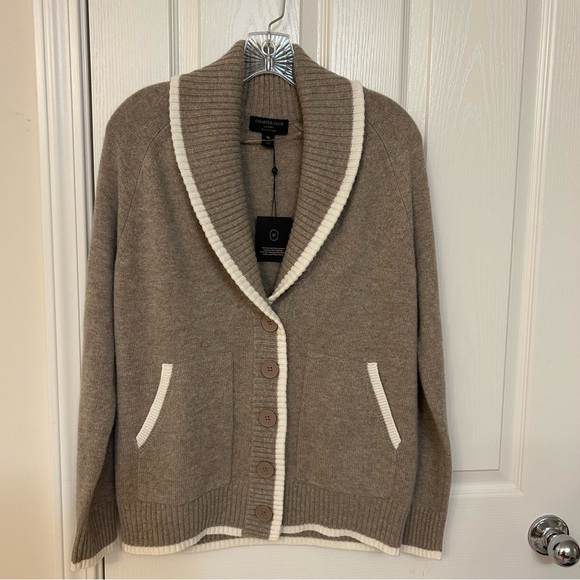 Charter Club 100% Cashmere Tipped Shawl-Collar Boyfriend Cardigan in Brown Sugar - Picture 7 of 11